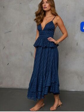 Vici Love Waits Navy Blue Tiered V-Neck Maxi Dress